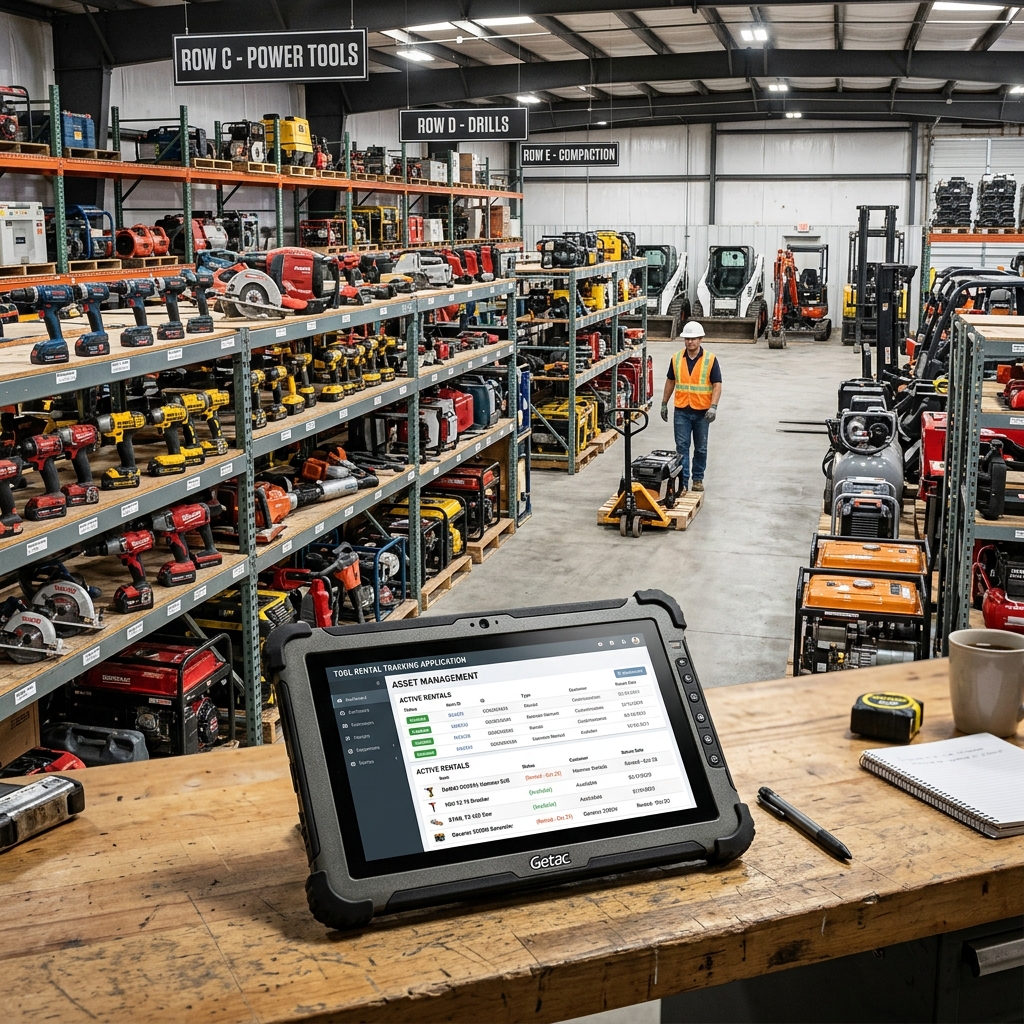 Equipamento e ferramentas industriais com controle de frota em tablet